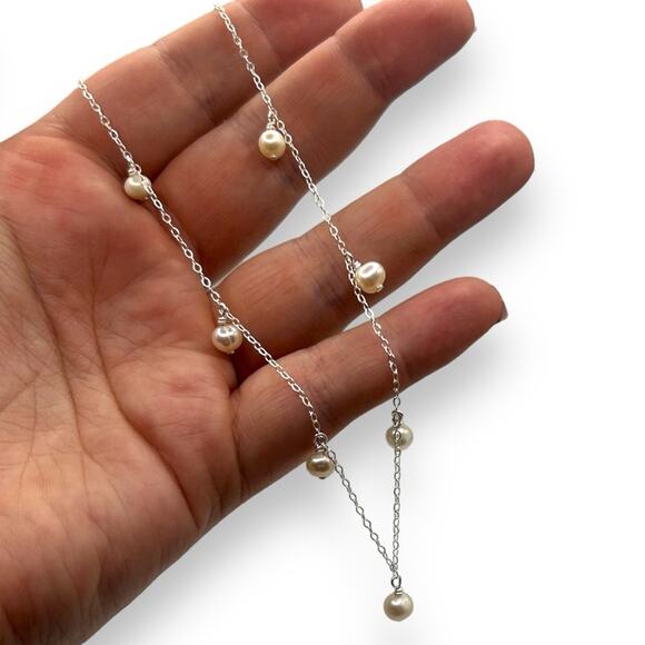 NWT Macy's Cultured Freshwater Pearl Dangle Necklace Sterling silver Drop NEW - Picture 1 of 10